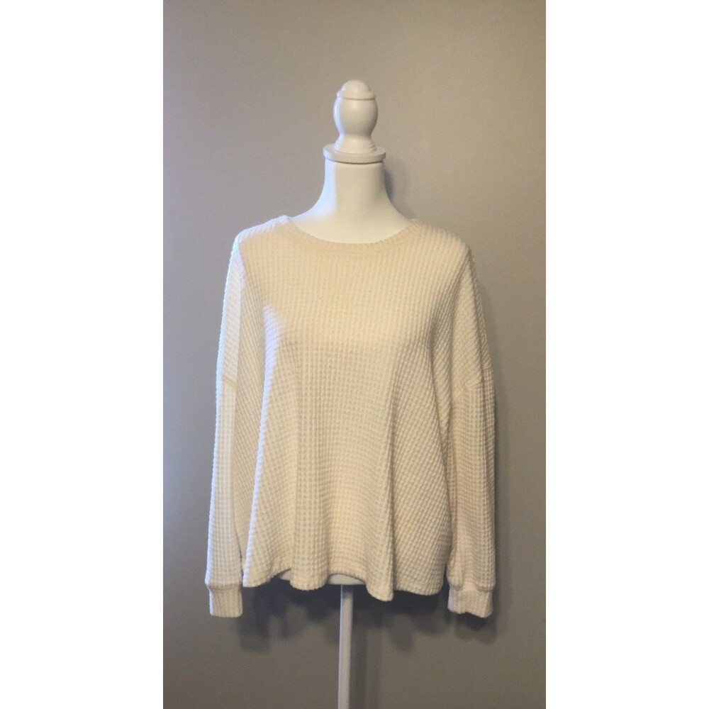 Torrid Sz 2 Creme Waffle Knit Casual Crew Pull Over Long Sleeve Womens - Picture 2 of 8